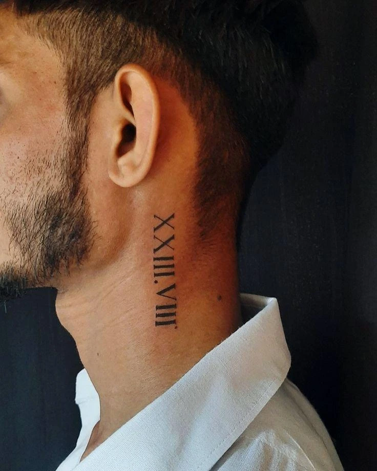 Roman Numerals Neck Tattoo
